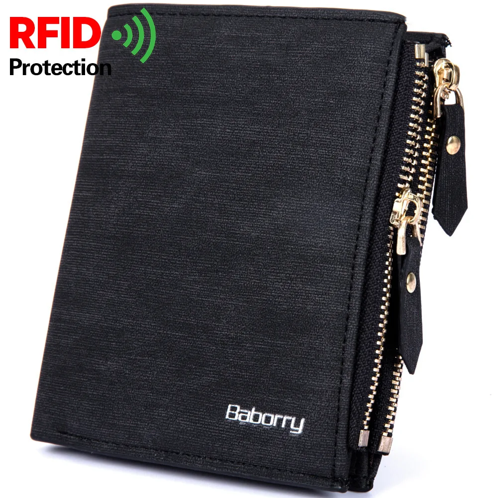 New RFID Blocking Protection Anti Theft Scan Men Biflod Short Wallet Zipper font b Coin b