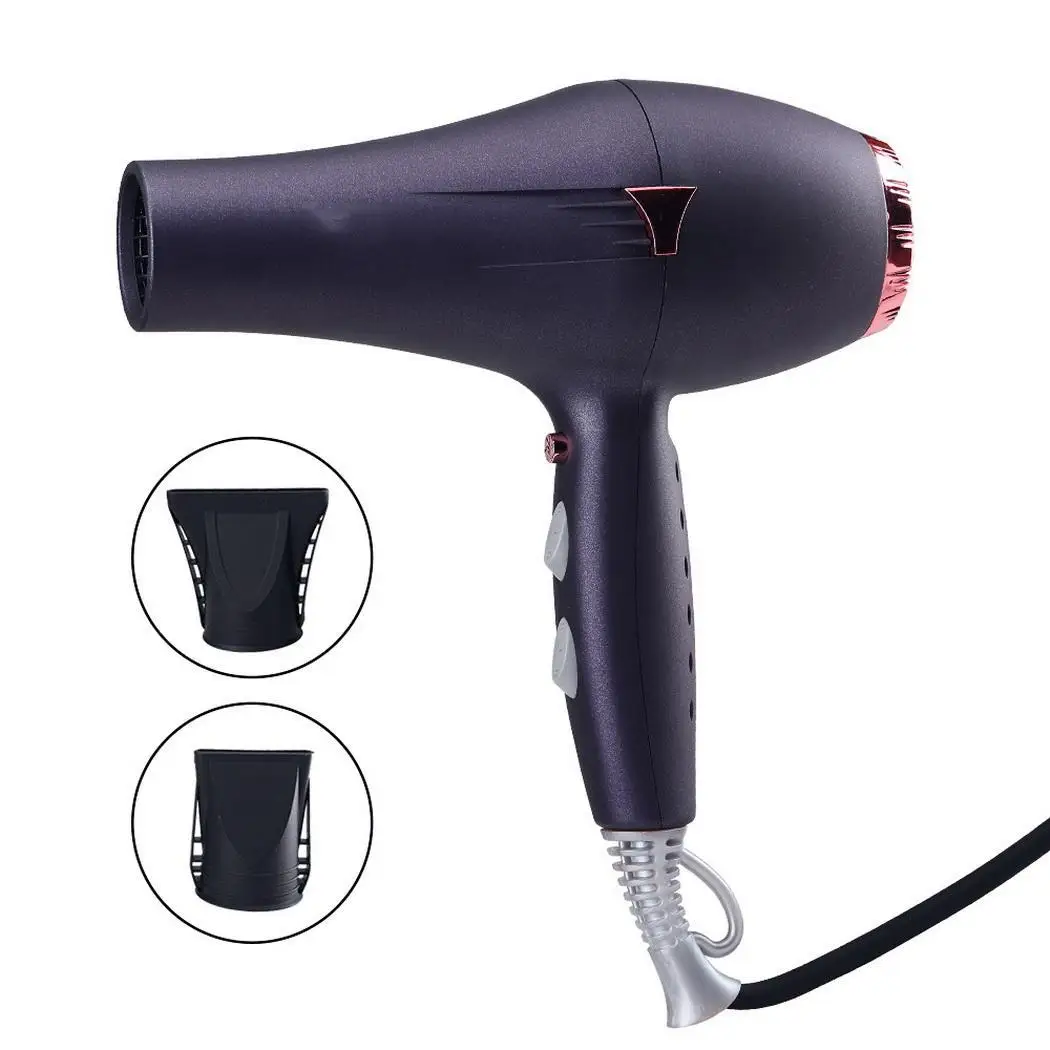 

2000W Powerful Professional Salon Hair Dryer with Two Air Concentrate Nozzles Electric Hairdryer Adjustable Wind Speed Black