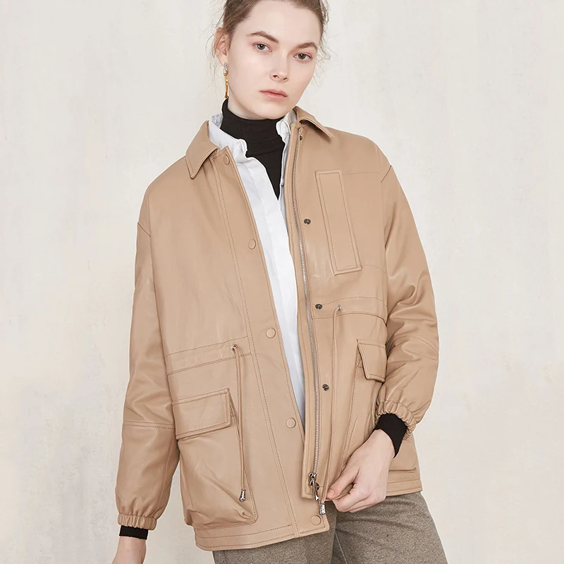 khaki Blanc Duvet Femmes Mouton Vers Manteaux Doublure Amovible Canard Veste Peau En De Véritable 2019 Cuir Bas Black Le Nouvelle D'hiver Arrivée 5Eqq1