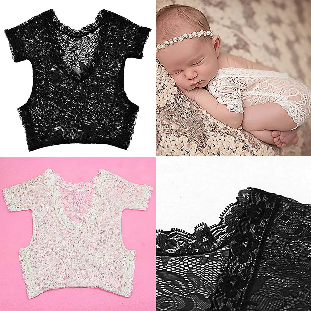 

Lace Newborn Photography Props Rompers Baby Girls Kids Sleeveless V-neck Jumpsuits Infant Overalls Clothing Outfit Fotografia