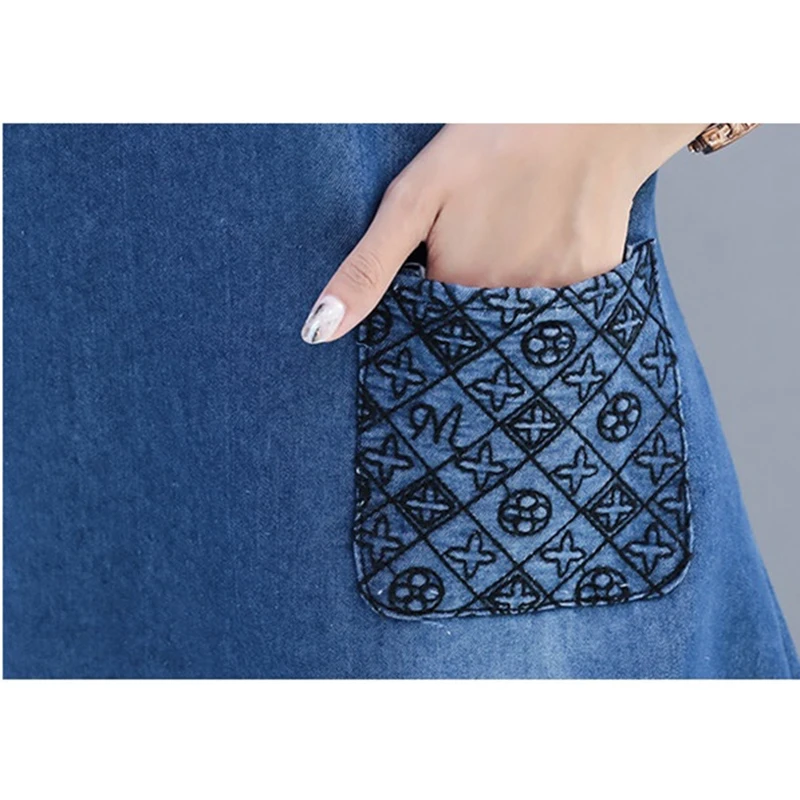 New Heat sell Short sleeve Denim Dress Women 2019 Summer Plus size 5XL Embroidery Jeans Dresses V-neck Thin Denim Dresses A2695