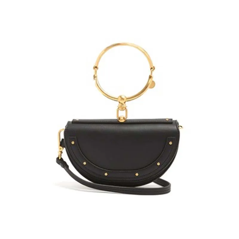 ALNEED, роскошная женская сумка, брендовая сумка на плечо, половина Сумочка с изображением Мун, модная сумка через плечо, натуральная кожа, кошелек, кольцо, женская сумка - Цвет: Half Moon Black