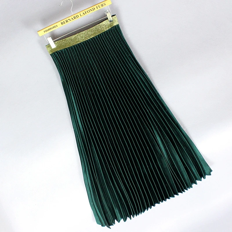 Металлическая яркая поверхность Плиссированное в стиле ампир юбка женская элегантная осень зима Однотонная юбка винтажная бархатная юбка длиной до щиколотки