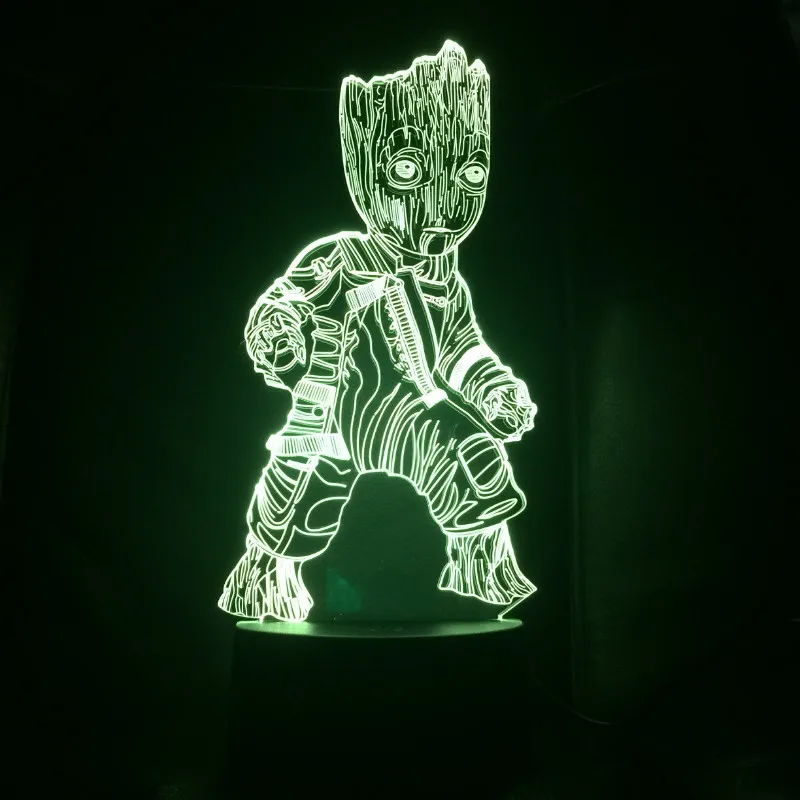 

Marvel The Avengers Super Heroe Tree Man Groot Figure 3d Illusion Usb 3d Led Night Light Multicolor Rgb Table Lamp Bedroom Neon