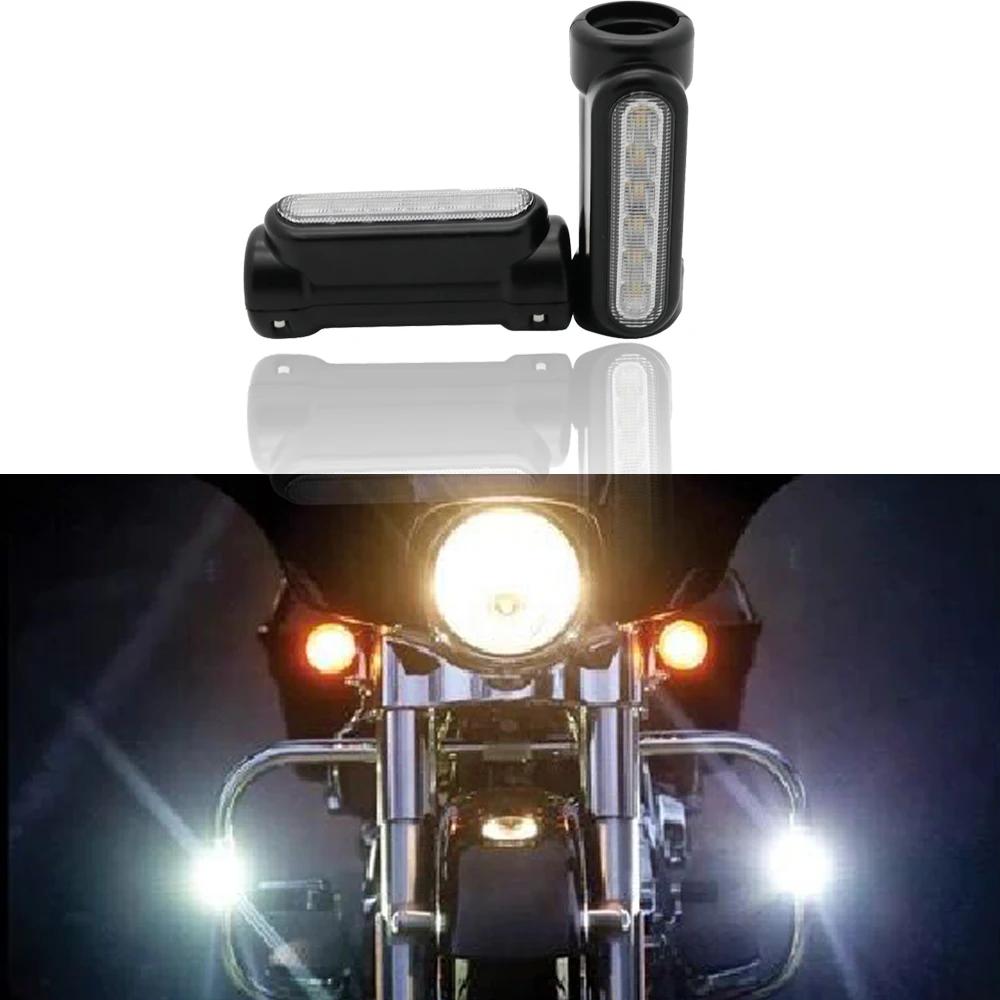 

Black/Chrome Handlebar Or Engine Guard Lights 1.25x3.75BTW Textured / White Light / Amber Turning signal