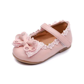 

CUZULLAA Girls Spring Princess Lace Bowtie Casual Shoes Fashion Kids Flat Shoes Children Baby Soft Sole Slip-on Shoes Size 21-30
