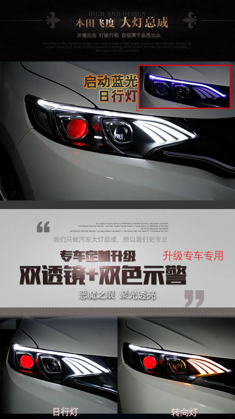 Автомобильный Стайлинг для Honda Fit/JAZZ- светодиодный автомобильный Головной фонарь в сборе светодиодный Demon Eyes DRL указатели поворота прожекторные линзы