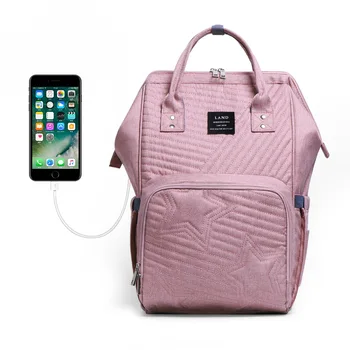 2019 New Lando Mommy Pack USB function double shoulder large capacity waterproof mommy bag double happiness mommy parure