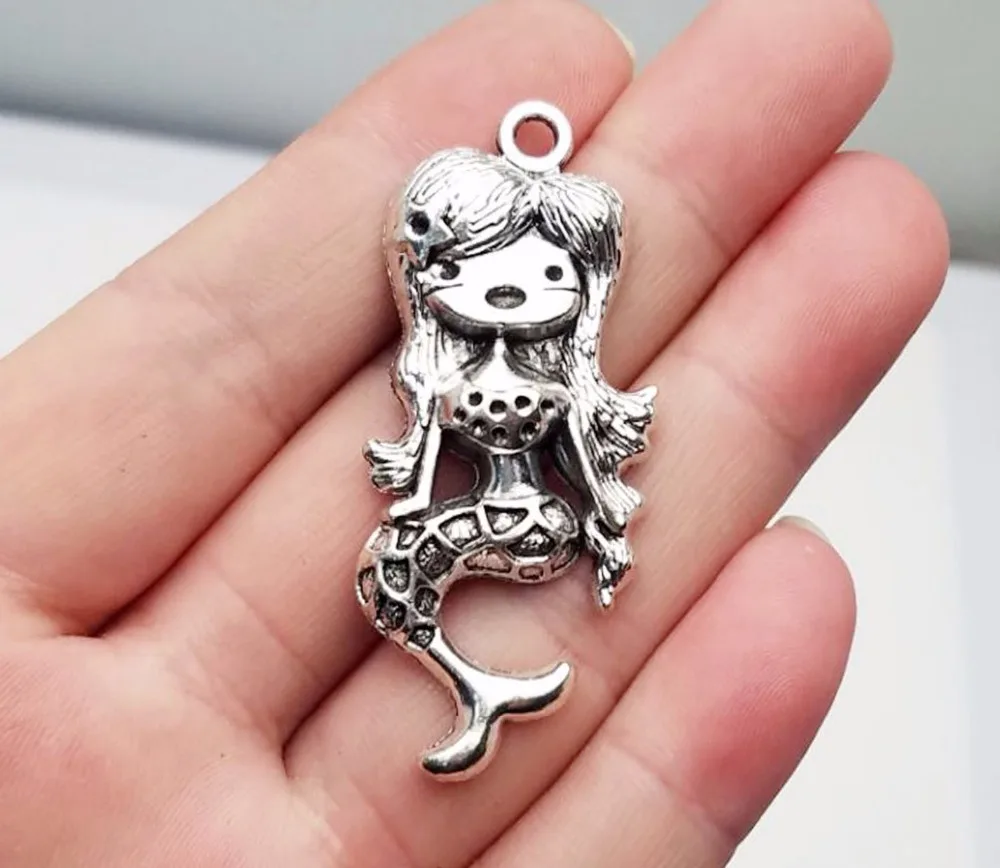 5pcs/lot 54x22mm, Antique silver plated Mermaid charms,DIY supplies