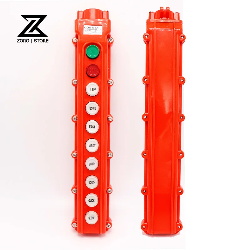 

Hoist Crane Pendant Control Station Push Button Switch 6 Ways + Quick Slow Button + ON OFF Button COB-64A COB64A