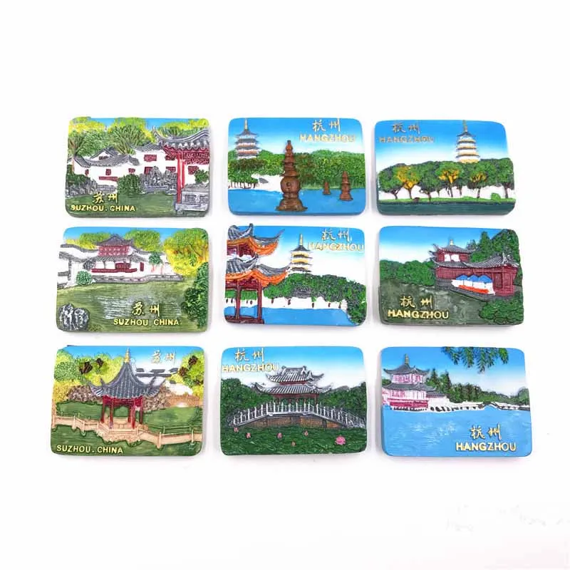 

1Pc Creative Decor Refrigerator Magnets Suzhou Hangzhou China Tourist Souvenirs 3D Resin High-end Fridge Magnet Craft