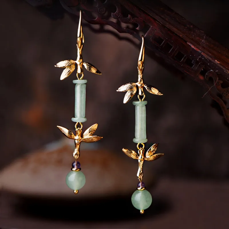 Yanting Bamboo Earrings Fashion Long Earrings For Women 2018 Women Earring Aventurine Natural Stone Vintage Earring Female Earing 022 (3)