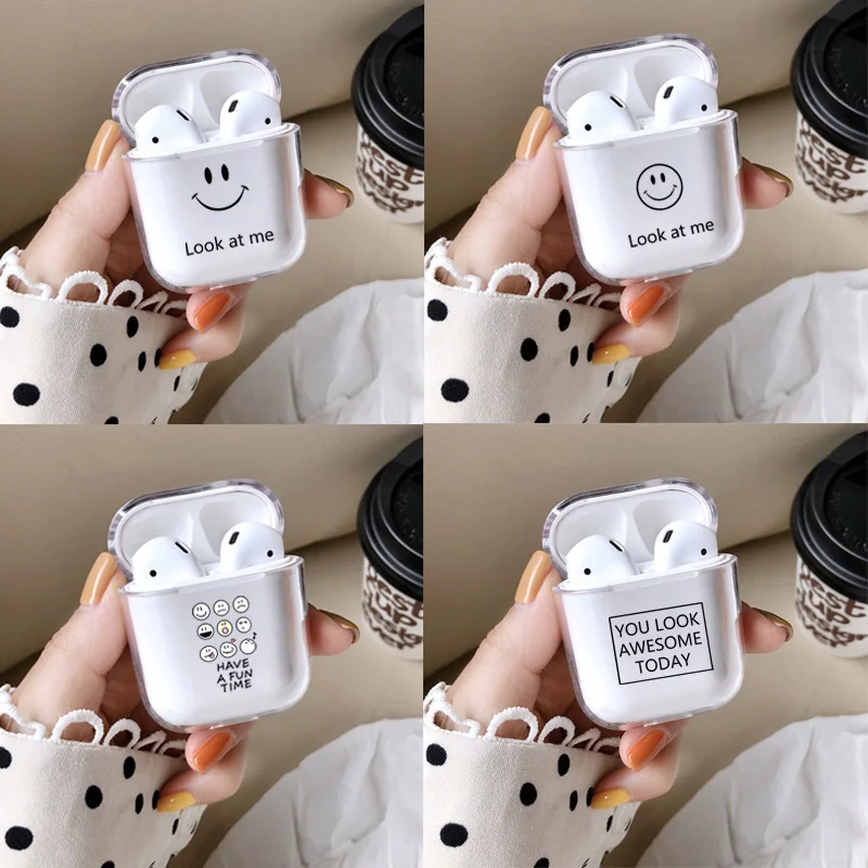 

Cute Case For Apple airpods case Cartoon Emoji Message Wireless Bluetooth Earphone Clear Case For Airpods Hard Protective Case