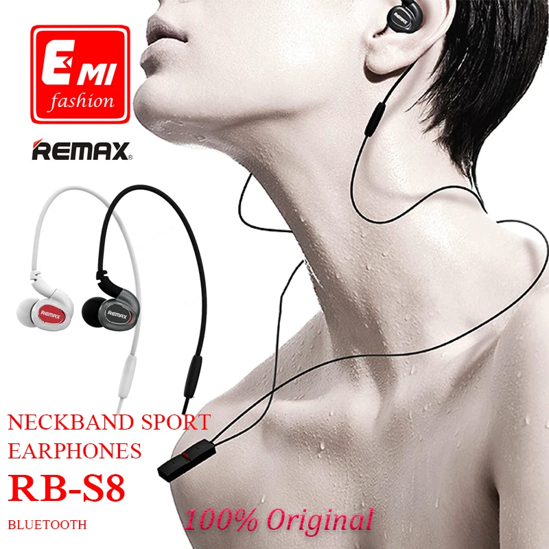 100% Original REMAX RB-S8 Sports Wireless Bluetooth 4.1 Magnetic clasp Necklace Earphone with MIC Volume Control Noise Canceling