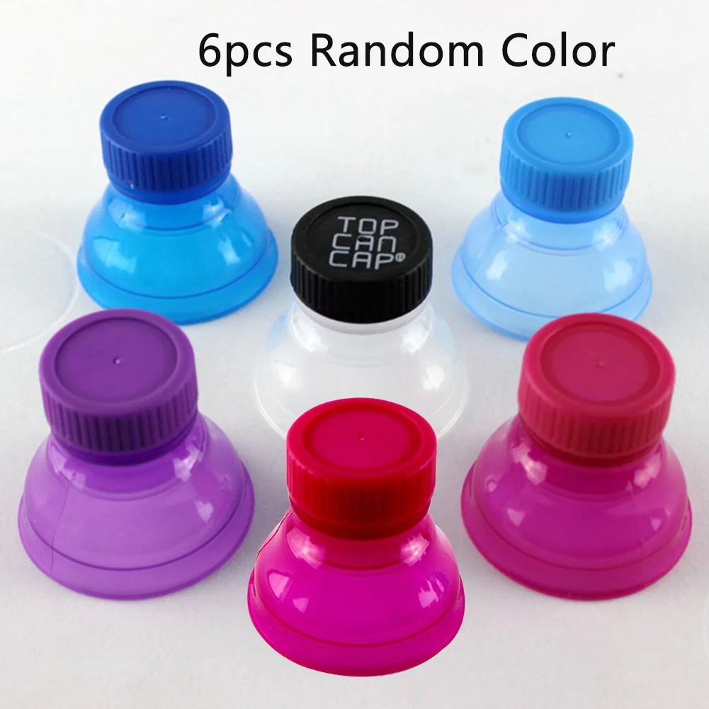 

6pcs Bottle Cap Drink Can Convert Snap On Lid Beverage Bar Reusable Cover Random Color Toppers Portable Beer Plastic
