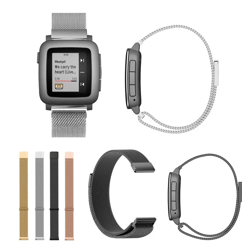 

Replacement Stainless Steel Magnetic Strap Buckle Milanese Mesh Band Watch Strap Wristband For Pebble Time Smart LL@17