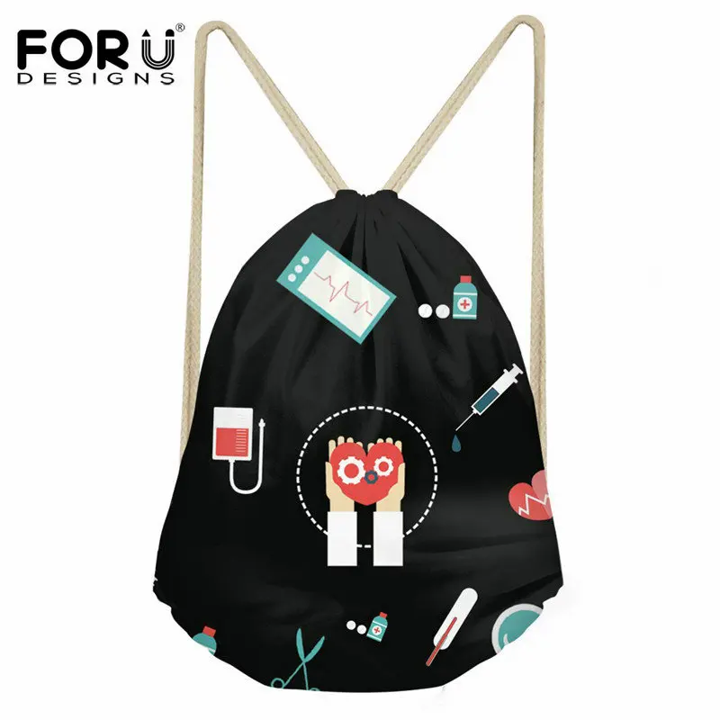FORUDESIGNS/Медицинский узор для медсестры, Женская Повседневная сумка на шнурке, Модный маленький рюкзак из полиэстера, сумка для девочек, для ежедневного использования, сумки