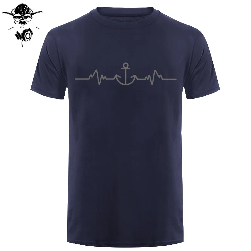 Sailinger Anchor Pulse Heartheat Футболка-Yacht Sail Tee Забавный подарок на день рождения Футболка с принтом Мужская брендовая футболка Новинка - Цвет: navy gray