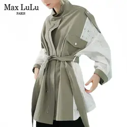 Max LuLu 2019 Мода корейский стиль Женская Осенняя одежда женское соблазнительное кружевное пальто-Тренч винтажная ветровка плюс размер