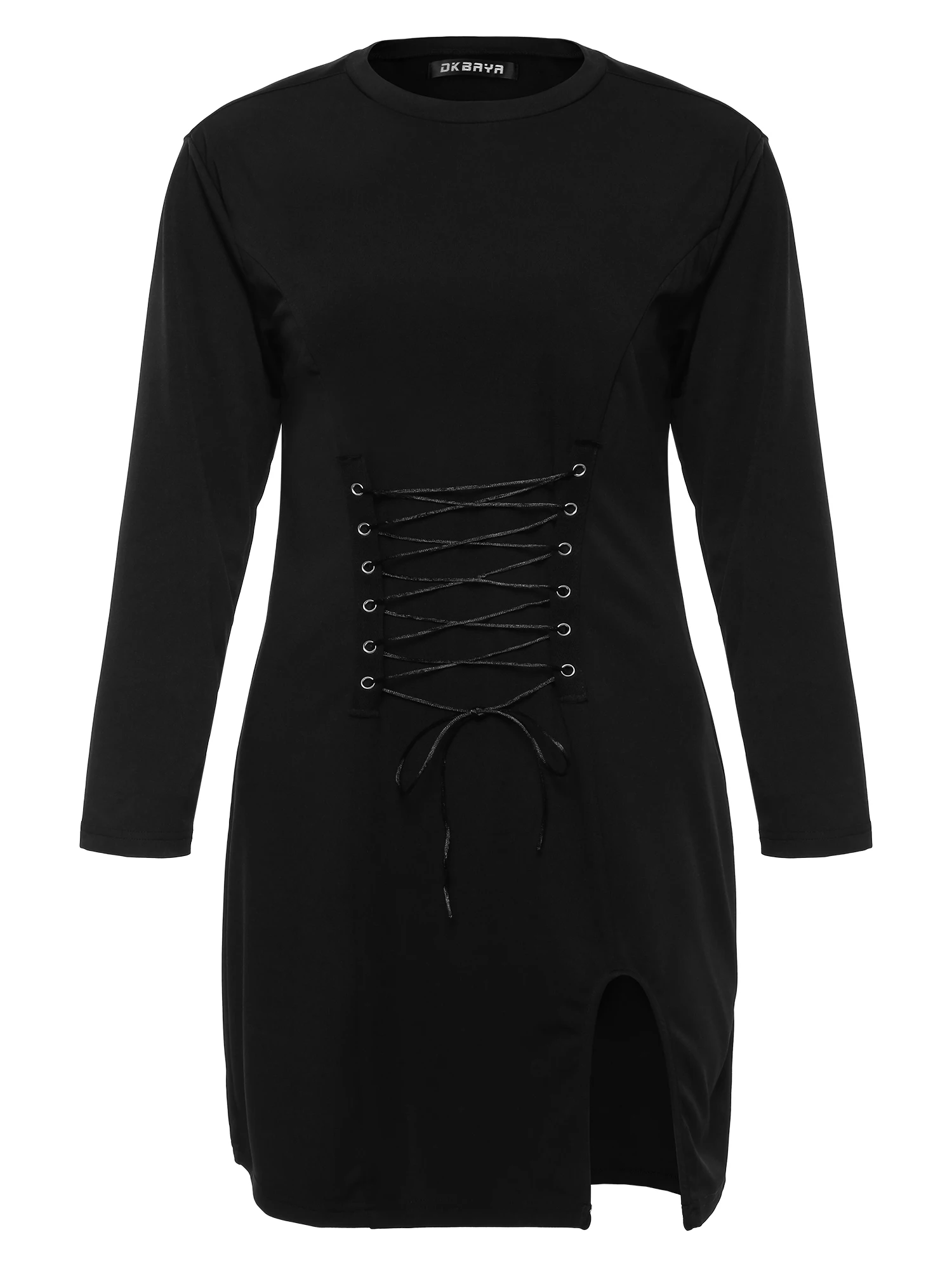 Plus Size Women Dress Fashion Long Sleve Lace Up Bandage Mini Dress Casual Ladies Black Split Slim Dresses 4XL Vestidos