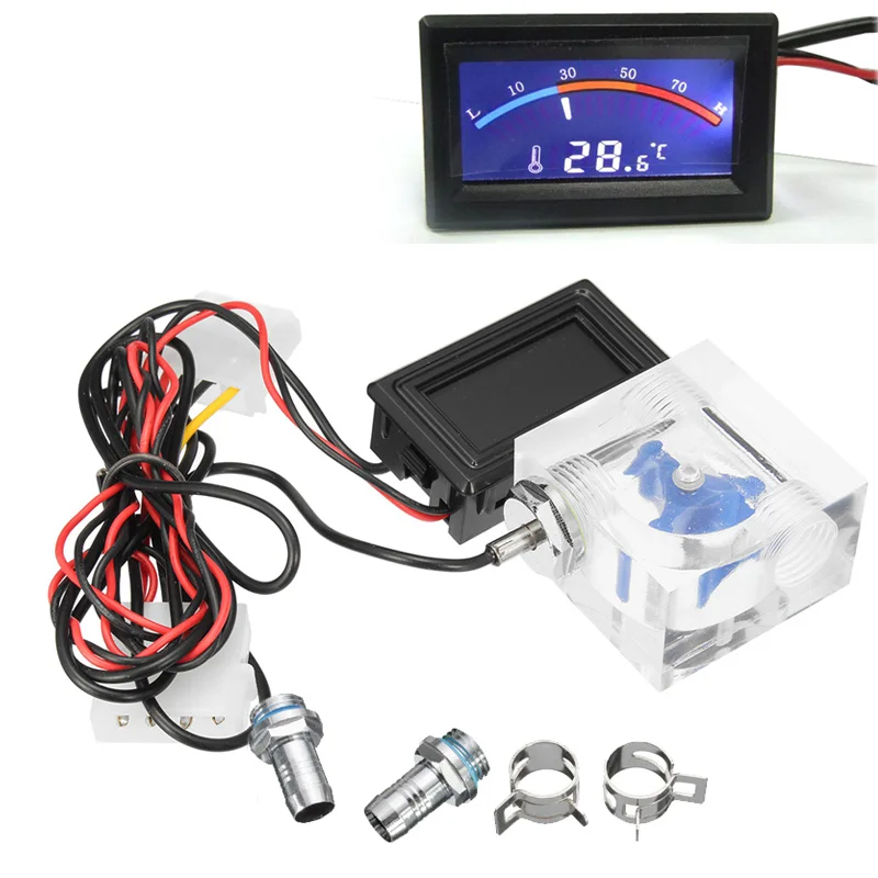 

LED Thermometer 3 Way Flow Meter For Water Cooling Liquid Cooler System & 2 Barbs
