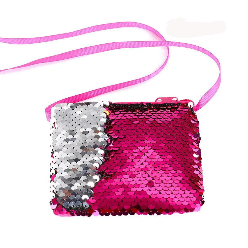 New Fashion Kids Girl Glittering Purse Mermaid Sequins Coin Purse Wallet Women Handbag Party Zipper Clutch Bag Earphone Package