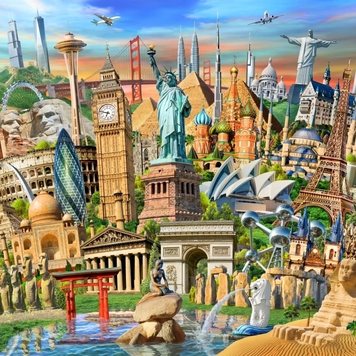 World Landmarks Collection (Variant 1) Poster Print by Adrian Chesterman (38 x 13)