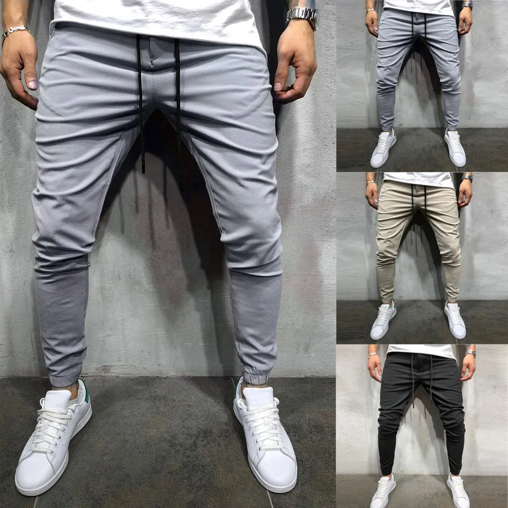 Mens Pants 2019 Fashion Mens Pure Color Men Casual Sportwear Baggy Jogger Pants Slacks Ankle-Length Pants Sweatpants Z401