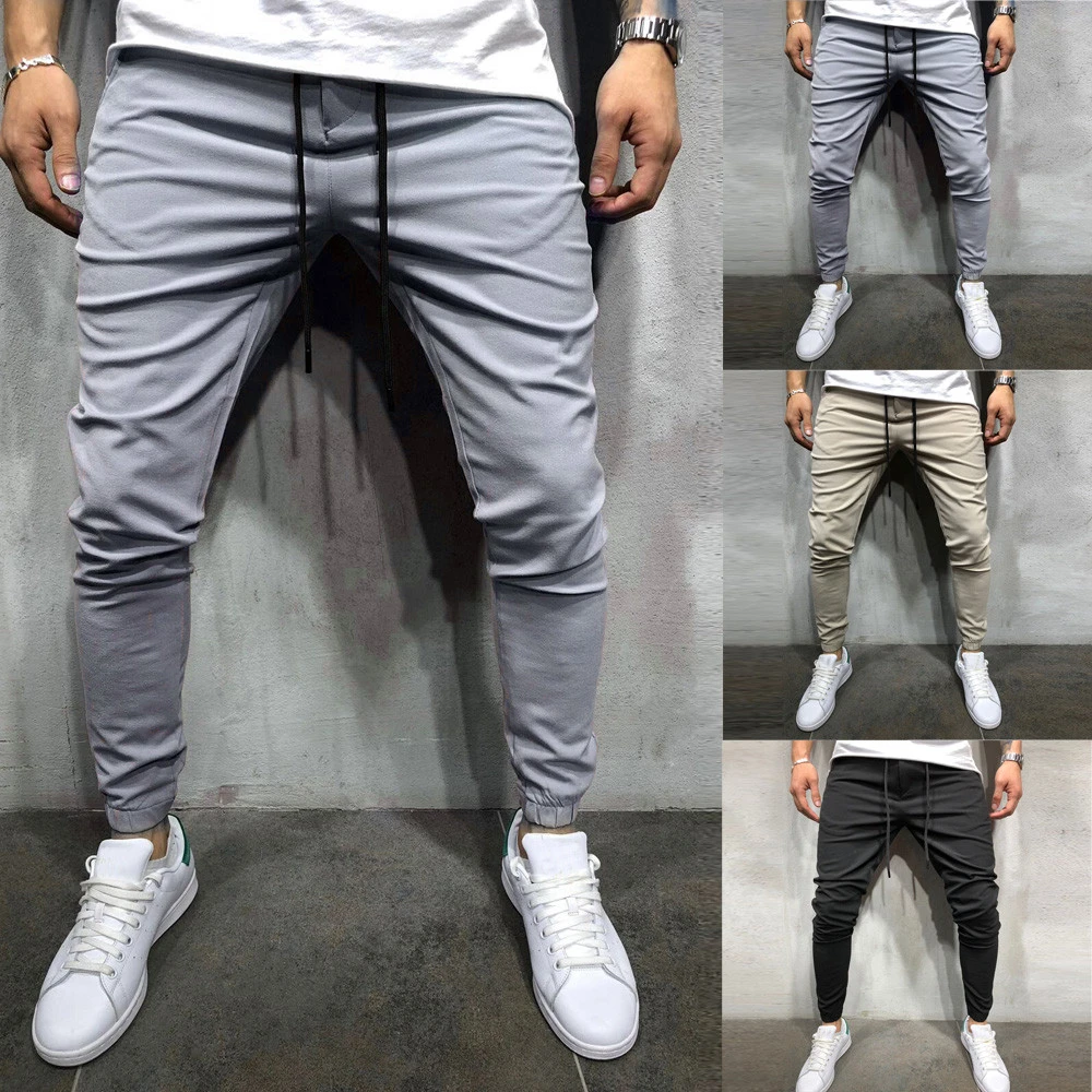 Pantalones para hombre 2019 moda para hombre de Color puro para Hombre Ropa Deportiva holgada pantalones para correr pantalones hasta el pantalones de chándal Z401|Pantalones y pantalones capri| - AliExpress