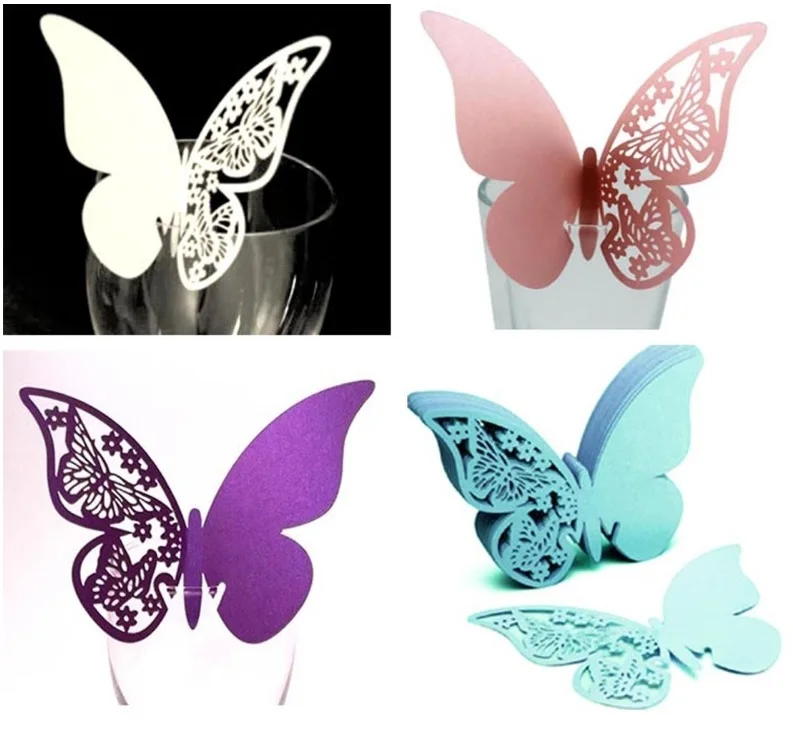 

200x Pearlized Paper Butterfly Table Number Place Card Name Card Wine Glass Cup Decoration Wall Decals Sticker for Wedding Favor
