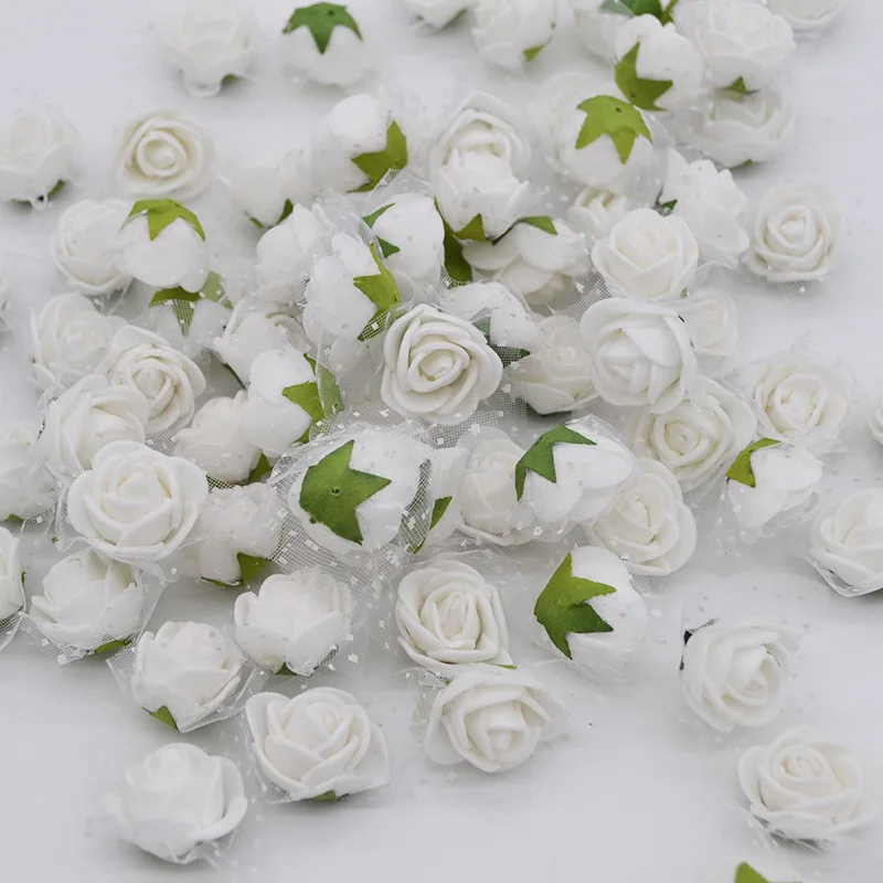 50pcs Mini Artificial Rose DIY Wreath Bride Bouquet Foam Material Party DecorSN 