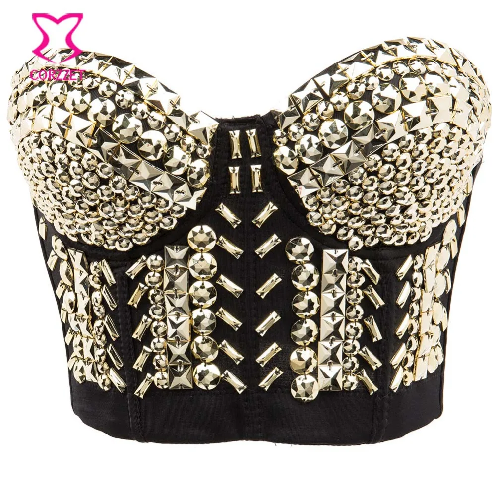

Club Rock Belly Dancewear Gold Resin Gems Beading Bralette Crop Top Sujetador Push Up Bra Bustier Sexy Underwear Bras For Women