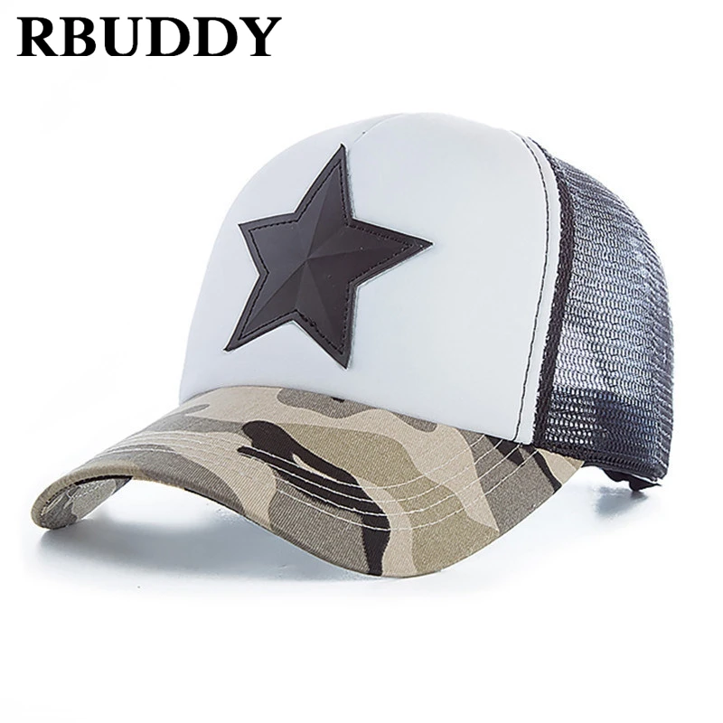 Rbuddy 3D пятиконечная звезда Вышивка camo сетки Бейсбол Кепки хип-хоп уличной моды snapback камуфляж летняя шляпа Кепки