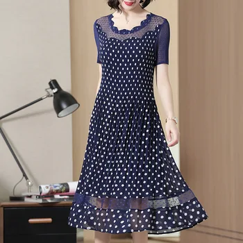 

Pleated Point Printed Dresses Summer Women's Dresses New Large Splice Dresses