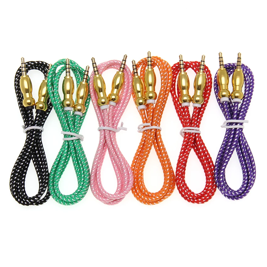 300pcs lot Braided Metal Gourd Head AUX Car Audio Cable 3 5mm Car Audio Male to Male Audio Cable for Headphones iPhones iPads