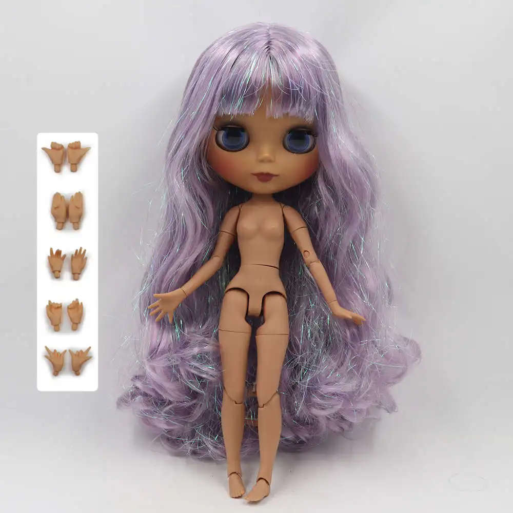 Черный ICY Fortune Days factory blyth кукла темная кожа суставное тело новое матовое лицо блестящие фиолетовые мягкие вьющиеся волосы DIY sd Подарочная игрушка - Цвет: Черный