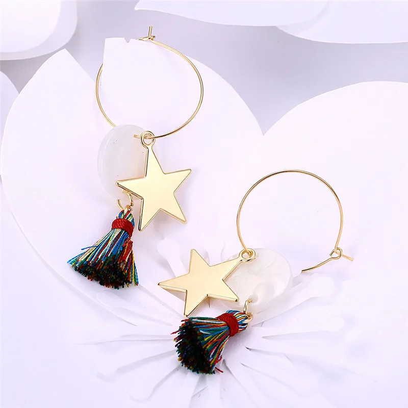 The Stars Tassel Temperament Long Earring Gold Color Drop Earrings Long