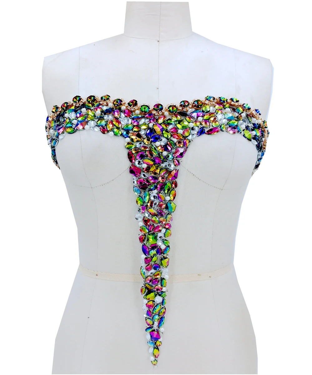 Hand Made Crystals Patches Trim Sew On Multicolored Rhinestones