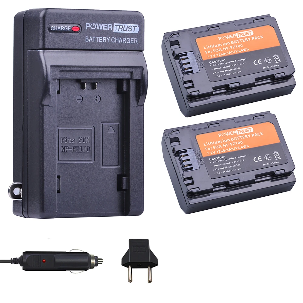 

PowerTrust 2Pcs 2280mAh FZ100 NPFZ100 NP-FZ100 Battery + Charger Kits for Sony BC-QZ1, A7III, A7RIII, ILCE-7RM3, A9, A9R,9s