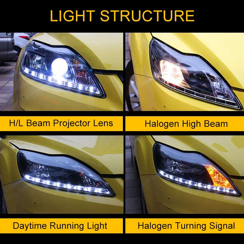 Головной светильник в сборе для Ford Focus 2009 2010 2011 2012 2013 левый и правый с светодиодный DRL бег светильник и желтый Поворотная сигнальная лампа светильник
