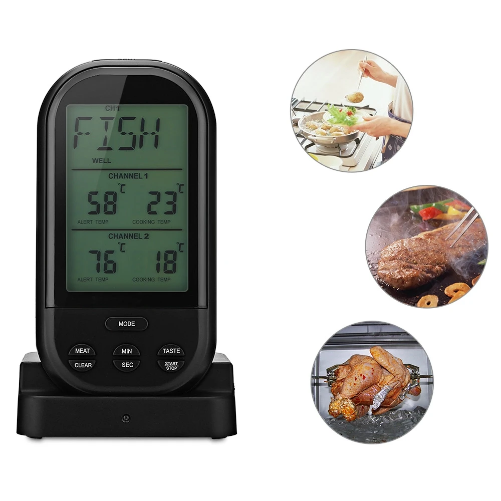 

Portable 433MHz Wireless Digital Thermometer Lcd Display Kitchen Cooking Oven Food Meat BBQ Thermometer Timer with Dual Probe