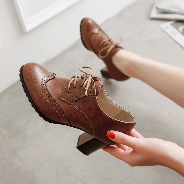 Chic Retro Vintage Chunky Heels Oxford Shoes | Oxford shoes heels, Oxford  heels, Oxford shoes