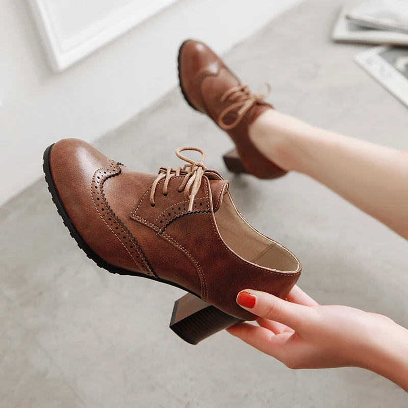 Womens Chunky Heel Ankle Booties Classic Buckle Fashion Round Toe Slip-On Wingtip Oxford Shoes