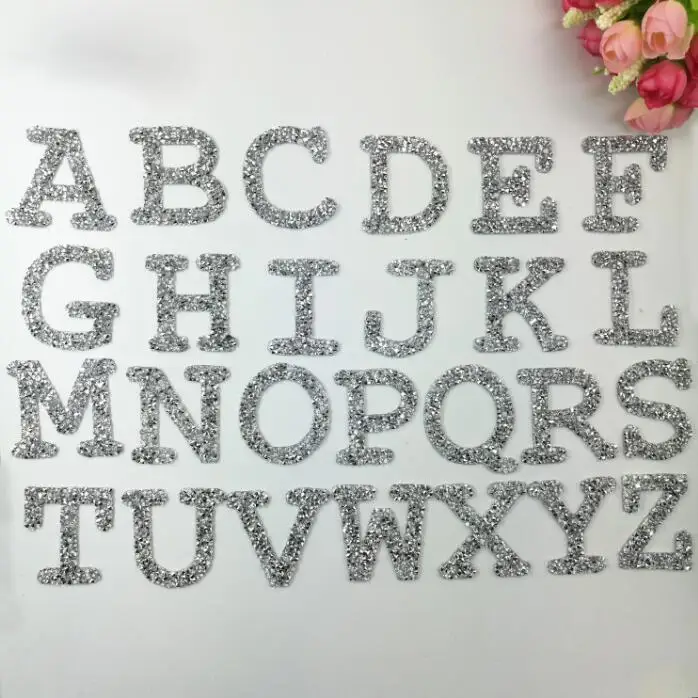 

English Alphabet Letter A-Z 1PC Rhinestone Mixed Embroidered Iron On Patch For Clothing Badge Paste For Clothes Bag Pant shoes