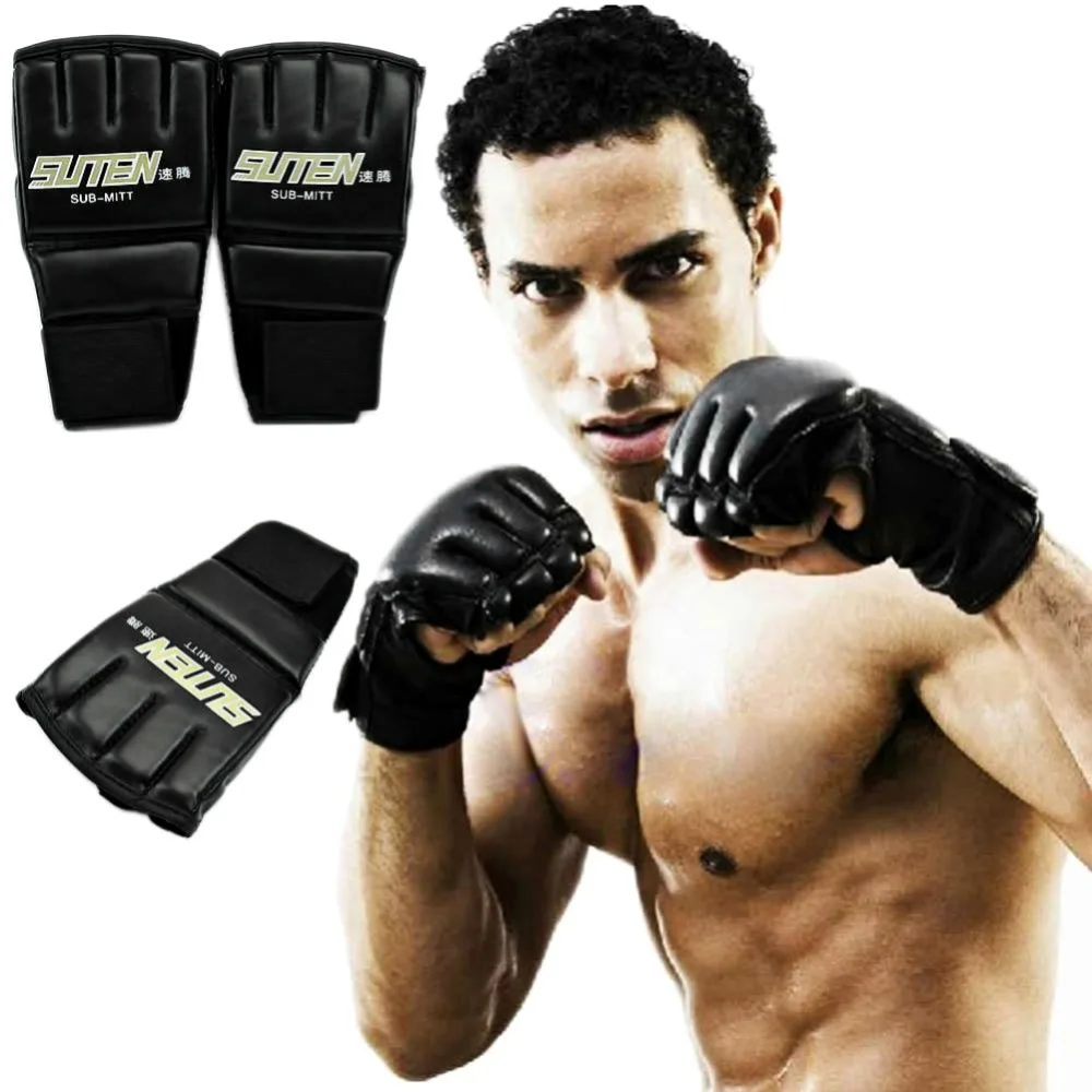 

*1 Pair Half Boxing Gloves Gym Training PU Leather Palms Breathable Design Adult Thicken Adjustable With Nice Flexibility New