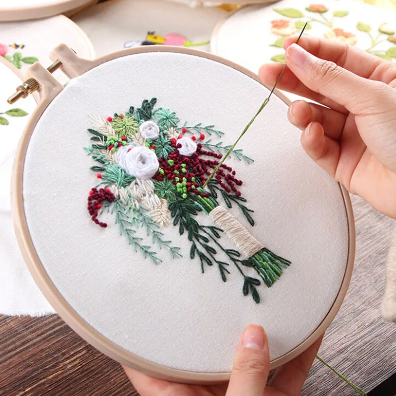 

Europe DIY Ribbon Flowers Embroidery Set with Frame for Beginner Needlework Kits Cross Stitch Series Arts Crafts Sewing Decor