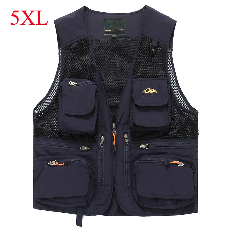

IN-YESON Brand Vest Men Multi Pockets Thin Summer Mesh Vest Sleeveless Jacket Waistcoat Men Journalist Photography vest 5XL
