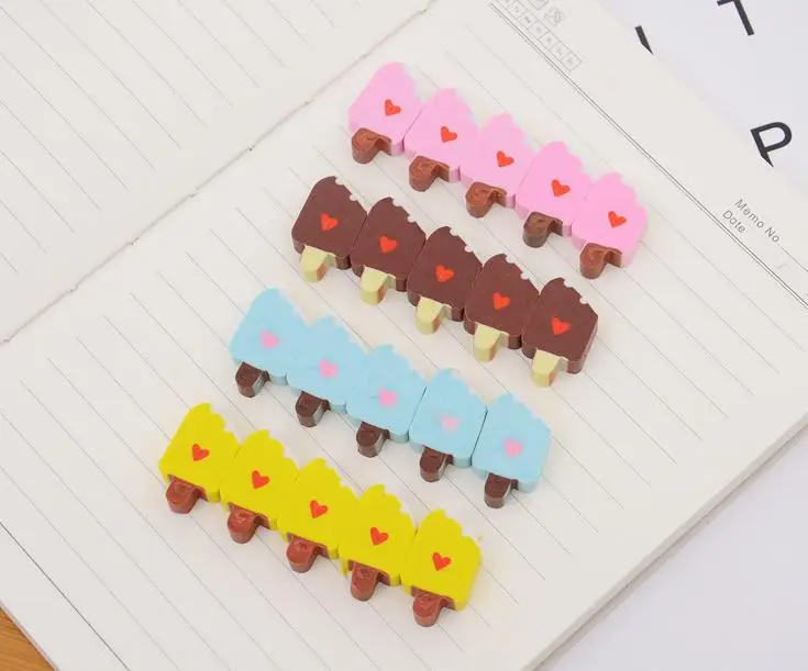 5 шт./упак. Kawaii Mini в форме сердца мороженое резиновый карандаш ластики коррекция