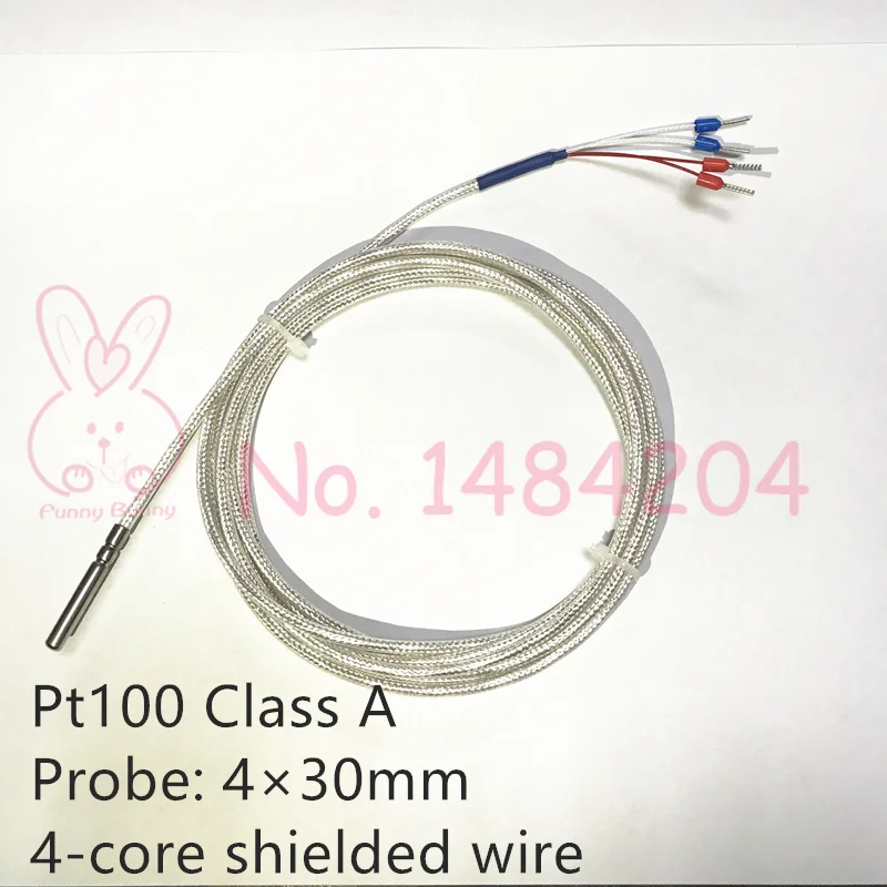 

PT100 Grade A Temperature Sensor 4mm*30mm Waterproof Oil Proof Temperature Detector Shielded Teflon 4 Wire 2.5m 4m High Accuracy