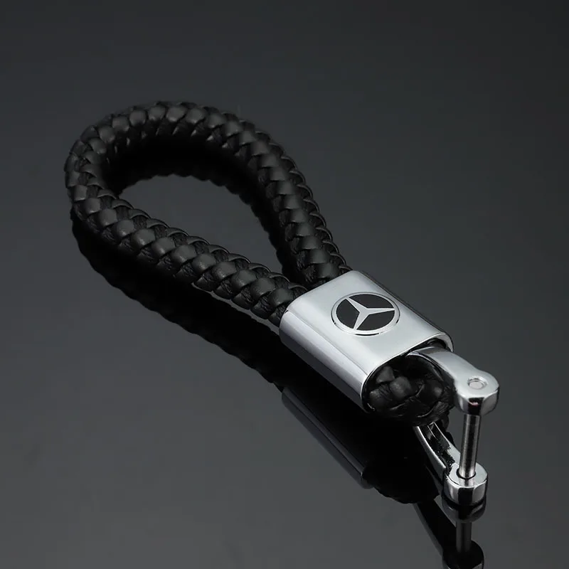 

Creative metal car keychain Mercedes-Benz Skoda modern logo woven rope leather keychain key chain Y-158